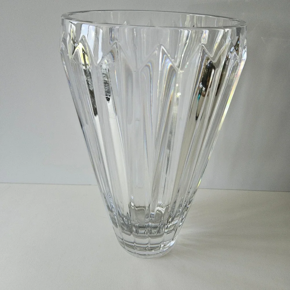 Lead Crystal Vase 10.5in Heavy Fluted Sides Czech-Style - Excellent